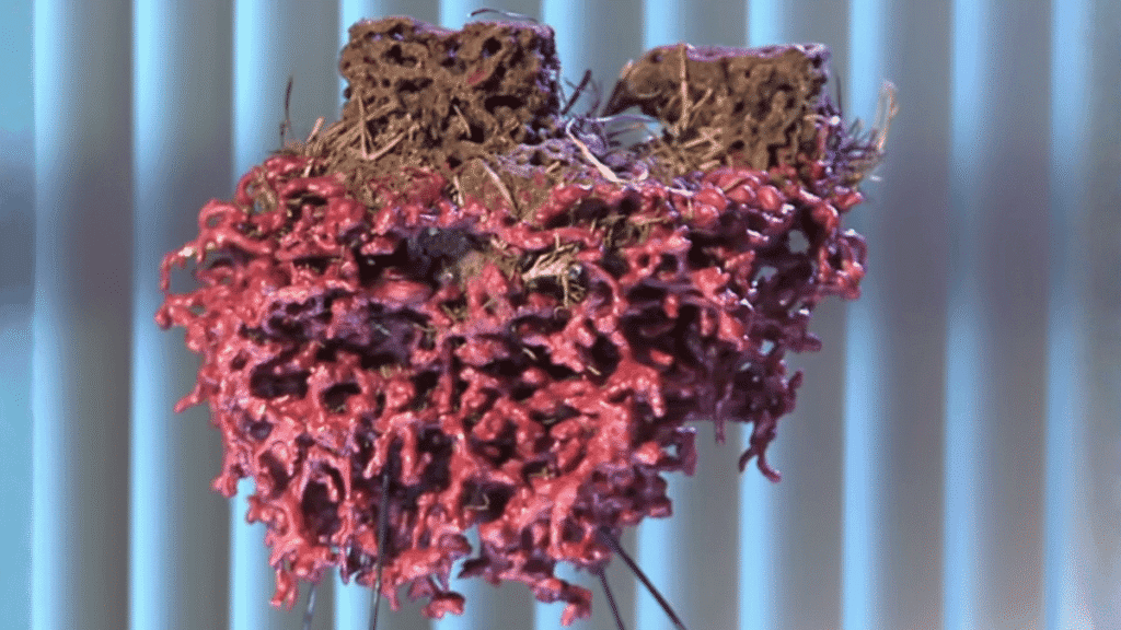 A preserved and excavated Fire ant nest showing a complex, deep network of tunnels extending far below the surface.