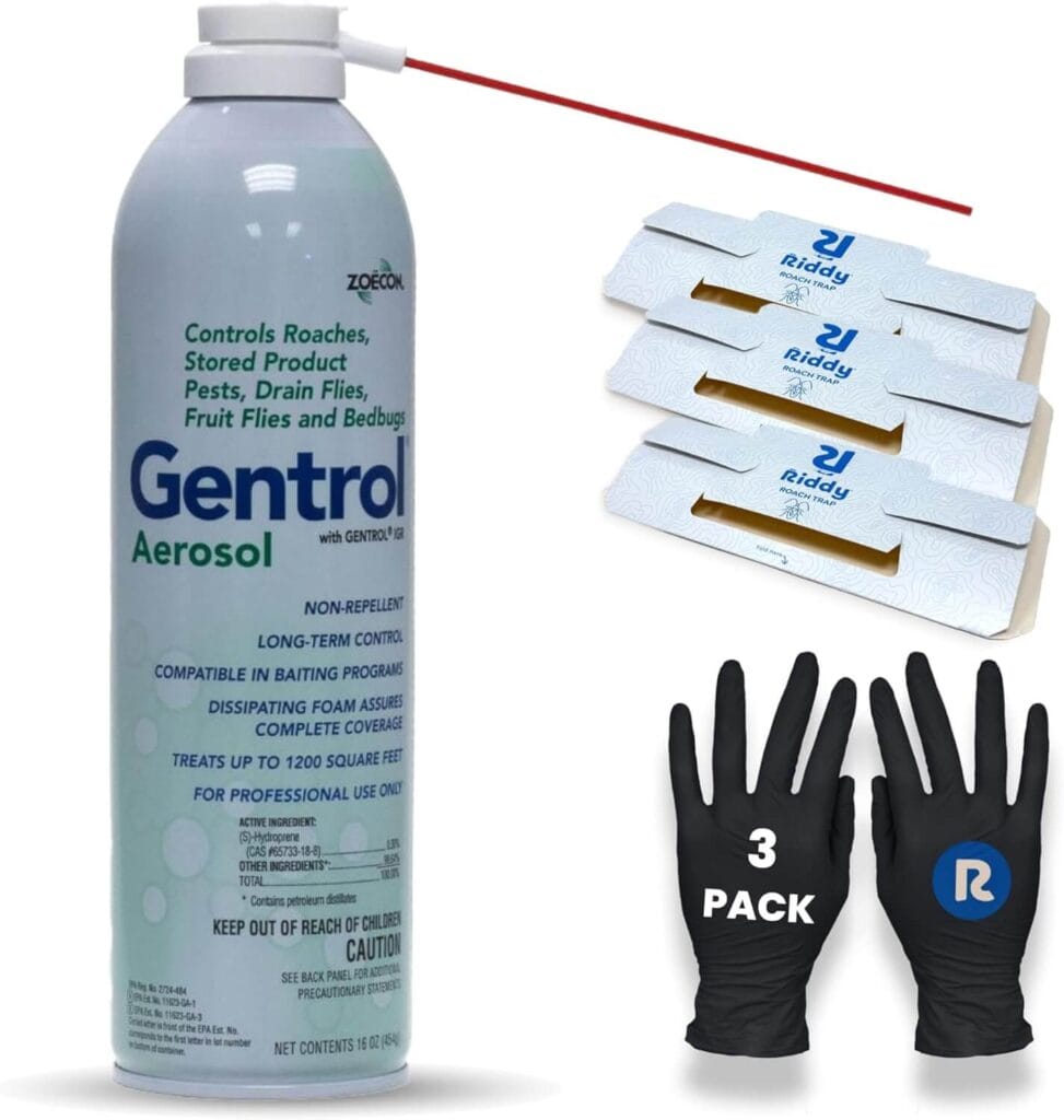Gentrol Complete aerosol with three sticky roach traps and three pairs of gloves for treating small roach infestations