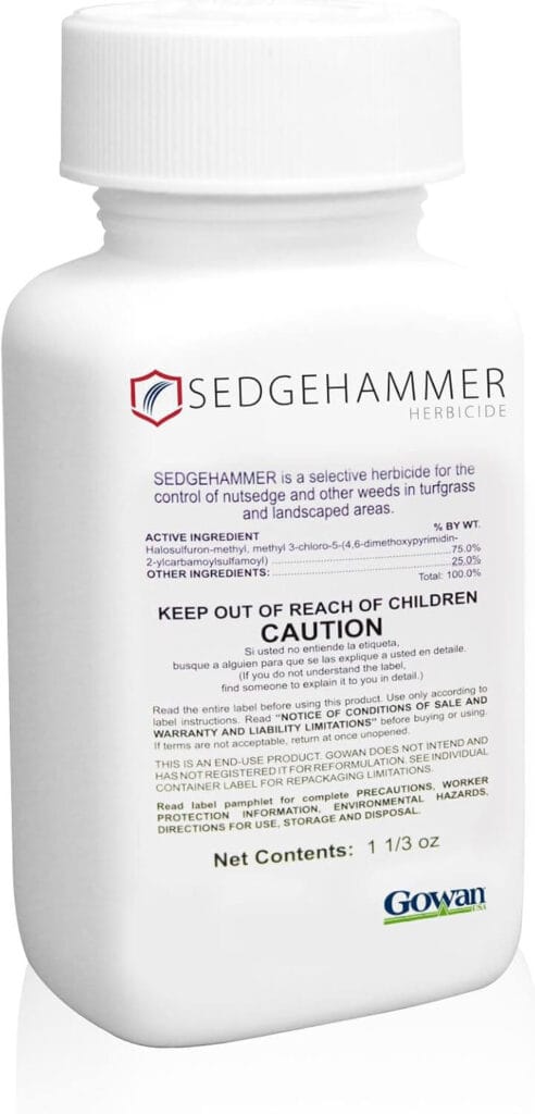 Sedgehammer herbicide bottle used for treating nutsedge in residential lawns