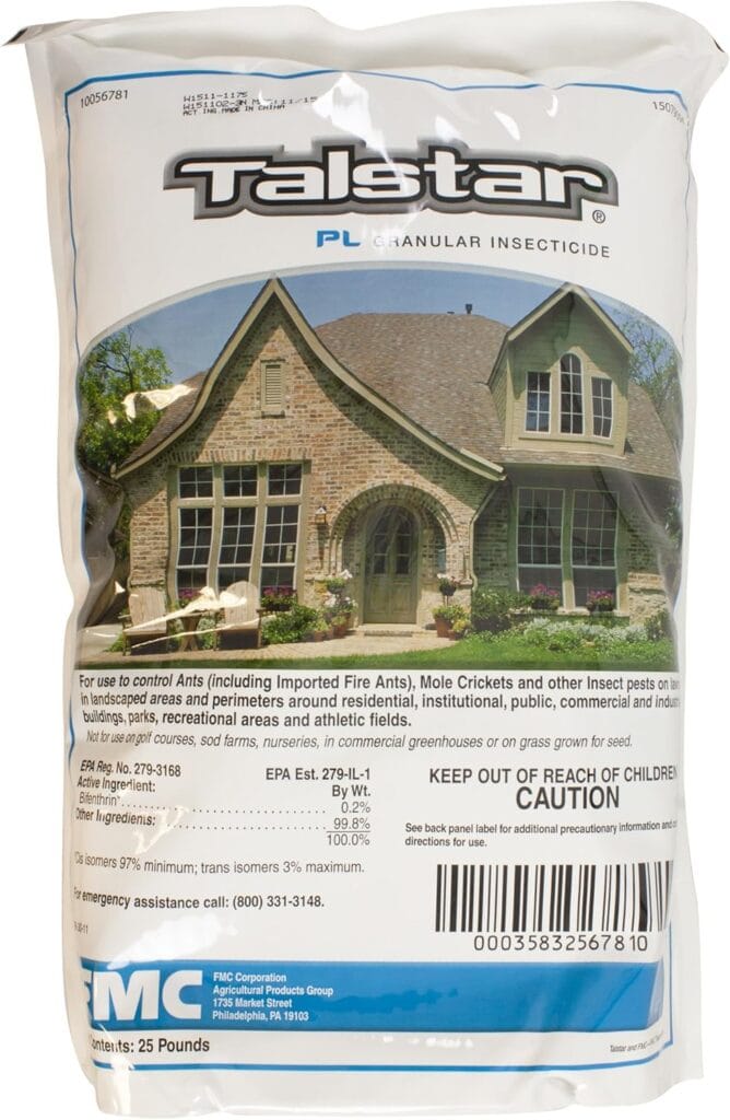 Bag of Talstar PL granular insecticide used for ant, fire ant, millipede, and mole cricket control on lawns