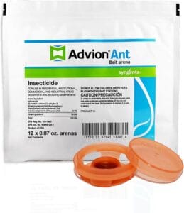 Advion Ant Bait Arena showing the sealed station containing dry indoxacarb granules for outdoor ant control