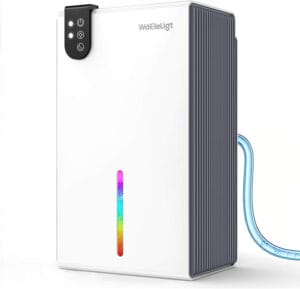 Compact dual‑core dehumidifier with LED light and drain hose